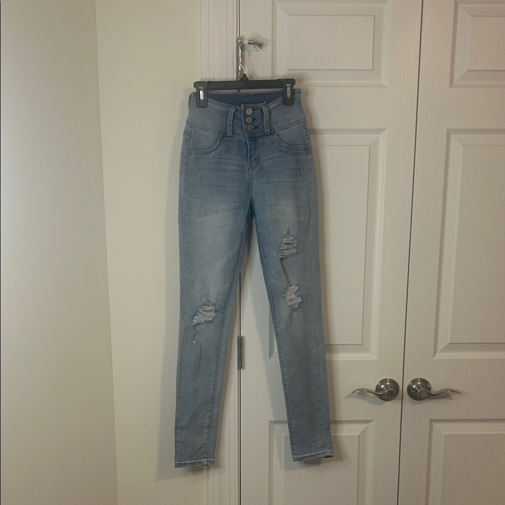 Wallflower Light Blue High Rise Distressed Jeans - Size 0